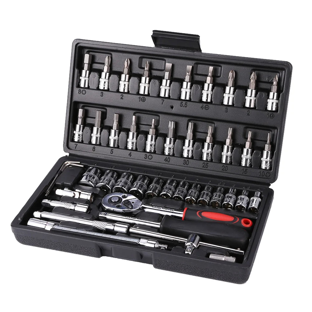 53pc/46pc Car Repair Tool Kit 1/4-Inch Socket Set Car Repair Tool Ratchet Torque Wrench Combo Auto Repairing Set Mechanic Tools