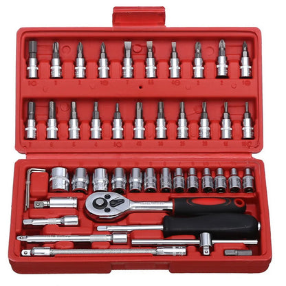53pc/46pc Car Repair Tool Kit 1/4-Inch Socket Set Car Repair Tool Ratchet Torque Wrench Combo Auto Repairing Set Mechanic Tools