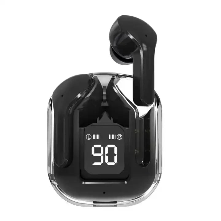 Transparent Earphones Wireless Bluetooth Noise Canceling LED Digital Display Charging Case Waterproof Gaming Compatible