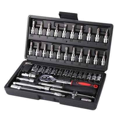 53pc/46pc Car Repair Tool Kit 1/4-Inch Socket Set Car Repair Tool Ratchet Torque Wrench Combo Auto Repairing Set Mechanic Tools