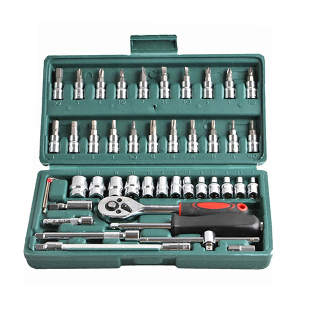 53pc/46pc Car Repair Tool Kit 1/4-Inch Socket Set Car Repair Tool Ratchet Torque Wrench Combo Auto Repairing Set Mechanic Tools