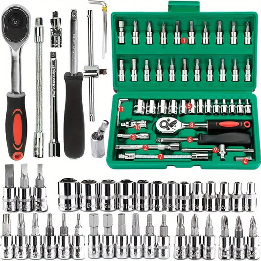 53pc/46pc Car Repair Tool Kit 1/4-Inch Socket Set Car Repair Tool Ratchet Torque Wrench Combo Auto Repairing Set Mechanic Tools