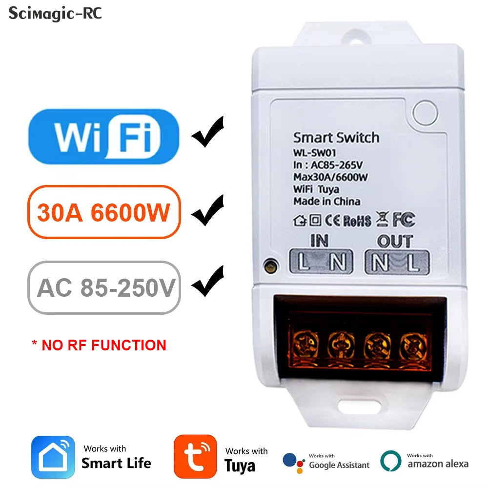 Smart Tuya Switch WIFI / ZIGBEE 30A 6600W / 4000W Relay Module Smart Life Wireless Remote Control Breaker Work with Alexa