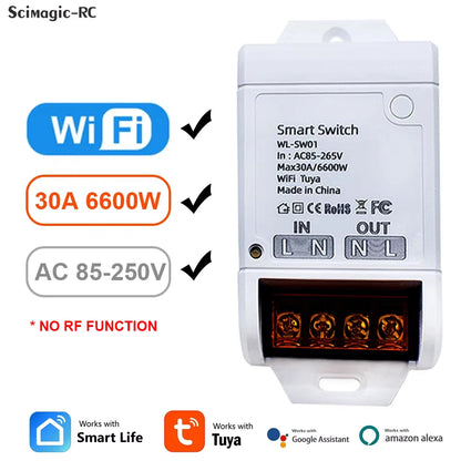 Smart Tuya Switch WIFI / ZIGBEE 30A 6600W / 4000W Relay Module Smart Life Wireless Remote Control Breaker Work with Alexa
