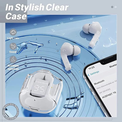 Transparent Earphones Wireless Bluetooth Noise Canceling LED Digital Display Charging Case Waterproof Gaming Compatible